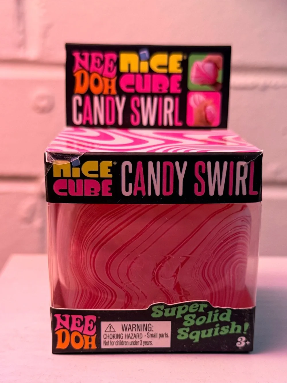 NeeDoh Nice Cube Candy Swirl Pink Super Solid Squish NEW